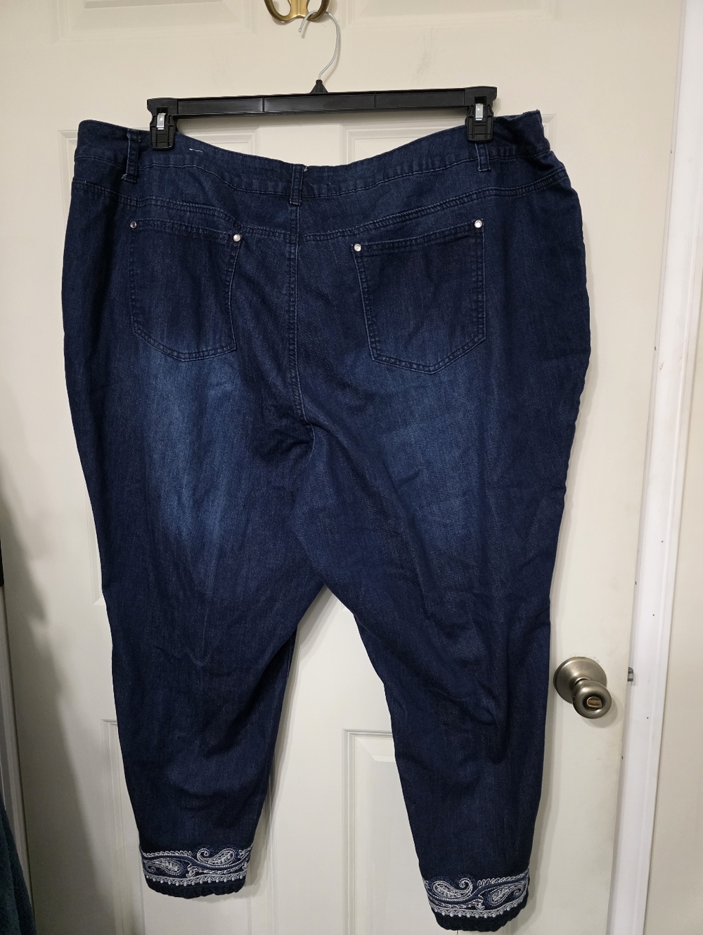 Relaxed Fit Dark Blue Men’s Jeans with Embroidered Hem - Picture 6 of 6